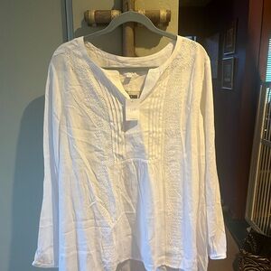 J Jill Women's White Embroidered Voile Sheer Cotton Tunic Top XL